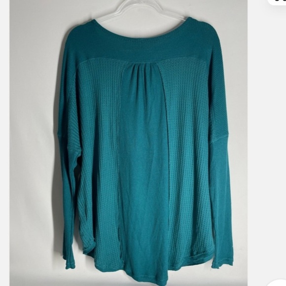 NWT Free People Leo Soft Waffle Ribbed Knit Teal Thermal Henley Shirt Size XL - Picture 7 of 8